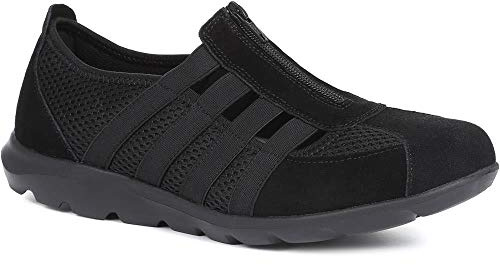Pavers Women's Breathable Mesh Fashion Trainers in Black - Zip Fastening and Stretchy Strap - Perfect for Light Activities and Walking - UK 5 / EU 38