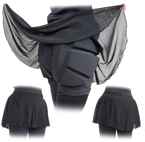 Skating Spirit Padded Skating Shorts Protective Crash Pants Built-in Mash Skirt Covering Tailbone Hip Butt Pad (XL) Black