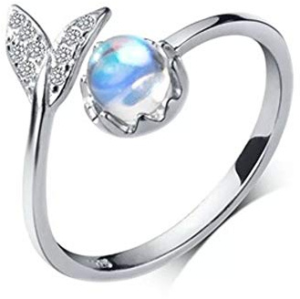 Bague ouverte en forme de queue de sirène bleue pour femme, réglable en argent sterling 925 avec accents en oxyde de zirconium, bijoux de fiançailles sur le thème de l'océan pour femme