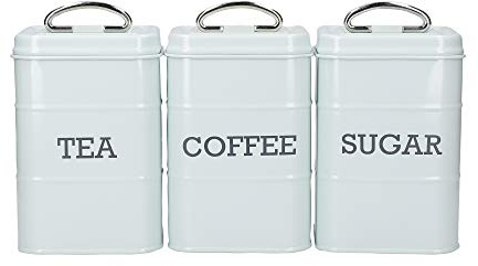 KitchenCraft Living Nostalgia Botes para Café, Té y Azúcar de Acero en Caja de Regalo 3 Unidades Azul Vintage