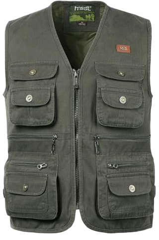 Oralidera Gilet da Pesca Uomo Giubbino da Lavoro Smanicato Gilet da Caccia Fotografia Giubbotti da Reporter Giacca Senza Maniche da Pesca con Zip, Verde, 3XL