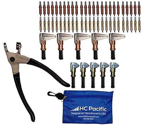 25 each C1/8 & C3/16 Cleco Fasteners (Made in USA) w/Clamps. Pliers, and Pouch