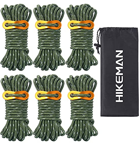 HIKEMAN 5mm Reflektierend Abspannseile Seil - Schnüre Seile Leichte Abspannleine Zeltschnur mit Aluminum Seilspanner für Zelt Zeltplane Camping (Armeegrün)