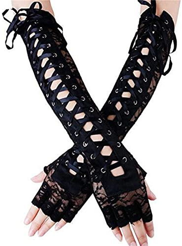 JUNYY Frauen Elegante Spitzenschnürung Fingerlose Handschuhe Lange Ellbogenhandschuhe Für Kostüm Hochzeit Party Armwärmer (Stil 1)