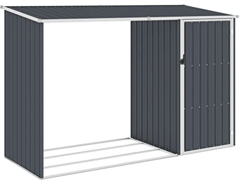 YEZIYIYFOB Garten Brennholzlager Anthrazit 245x98x159 cm Verzinkter Stahl Gartenschrank Gartenhaus Metall Fahrradgarage Gartenschrank Wetterfest Outdoor Schrank GeräTeschuppen Metall GeräTehaus
