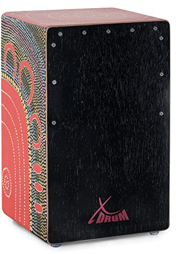 XDrum Design Series Cajon “Flower” - Handbemalte Designer-Cajon mit Dot Art-Blumen - Integrierter Bass Port - Korpus aus HPL (High Pressure Laminate) - Fest installierter Snare-Teppich