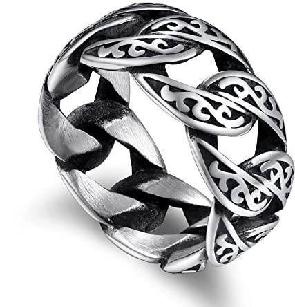 Bandmax Wikinger Ringe Herren Edelstahl Ringe Damen Panzerkettenring Größe 57 Fingerring Bandring im Chain Look Biker Ringe 10 MM Breite Partnerring Accessoires Wikinger Schmuck