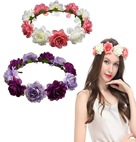 Corona di fiori per donne,2 Rose Corona di Fiori,Pezzi Sposa Tiara Ghirlanda,Damigella D'onore Corona Fiore,Regolabile,per Donne e Bambine,per di Nozze Party