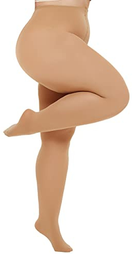 HeyUU Plus Size Tights for Women Semi Opaque Queen Size Nylon Pantyhose Suntan 3XL