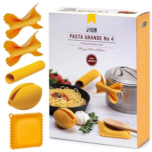 Monkey Business Silicone Kitchen Tools in Gift Box/ 4 Big Pasta Shaped Kitchen Gadgets/Farfalloni Pot Grips, Ravioli Spoon Rest, Conchiglie Lemon Squeezer and Penne Pan Grip/Pasta Grande No. 4