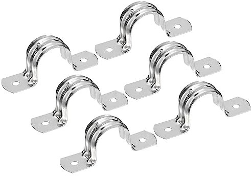 sourcing map 50Pcs Rigid Pipe Straps, 1 Inch Stainless Steel 2 Hole U-Shaped Bracket Tube Hanger Pipe Clamps for Fixing Pipe Cable