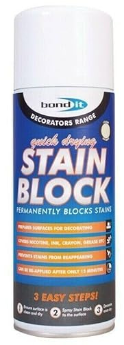 Bond It Stain Block 400ml Aerosol Spray Paint Covers Water Rust & Mould Marks Stainblock Off White 400 ml Aerosol Painting Rust Stains