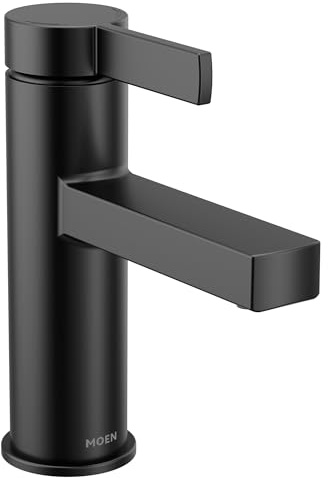 Moen Beric Matte Black Modern One-Handle Single Hole Bathroom Faucet with Drain Assembly and Optional Deckplate for Your Bath Sink, 84774BL