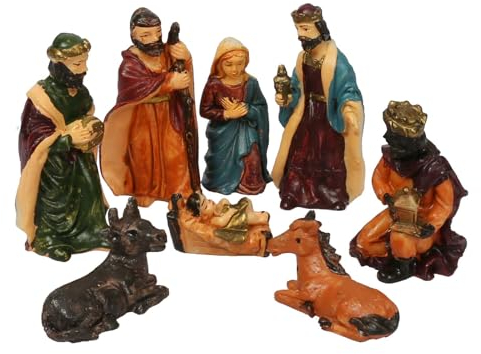 TGFIX Krippenfiguren Set Weihnachtskrippe Figuren Ornament zur Feier der Geburt Jesu mit 8 Figuren für Weihnachten Tisch Dekoration Weihnachts Krippe Zubehör Geschenk Weihnachtsdeko