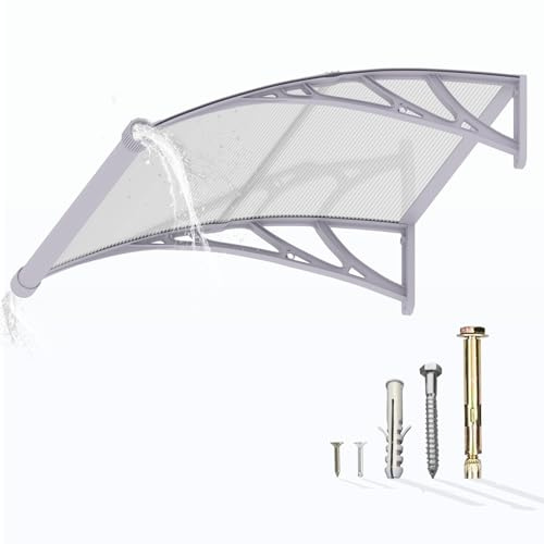 GUANSU-CN Auvent de Porte d'entrée, 120x100 cm Toit Marquise Extérieur en Polycarbonate, Abri Anti-Pluie et Anti-UV pour Terrasse & Balcon