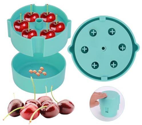 Cherry Pitter - Portable Cherry Pitter Corer Tool, Pits up to 6 Cherries at Once, Dishwasher Safe, ABS Construction, Blue