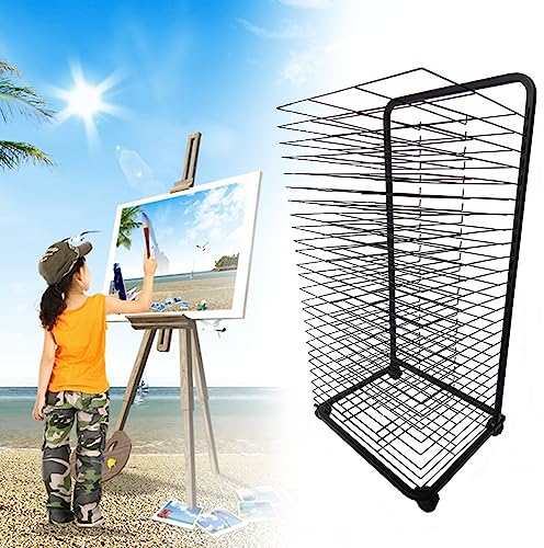 Mobiler Kunst-Trockenständer, Gemälde-Trockenständer mit Stapelständer für Räder, für Kunstwerke, Trockenständer für pädagogische Produkte, Trockenstaffelei, 25 Regale