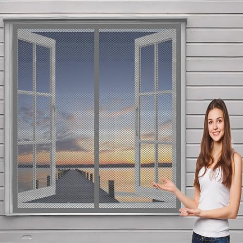 Insektenschutztür Fliegenschutz 135 x 160 cm Insektenschutz Fenster Einfache Installation Auto Schließen Fenster-Fliegengitter für Alle Fenster Bis, Grau