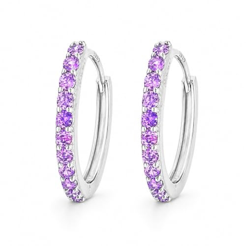 Coppia di Orecchini a Cerchio Lilla cerchietti strass in argento 925 rodiato - Hoops Collection