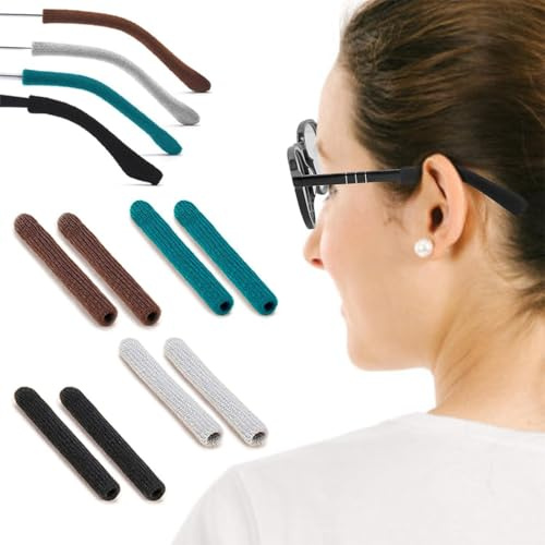 JEYORZY 4 Paia Auricolari in Maglieria per Occhiali Cuscinetti, Astuccio antiscivolo Accessori per occhiali,Copri Aste per Occhiali, Elastico Antiscivolo Accessori per Occhiali da Occhiali da Lettura