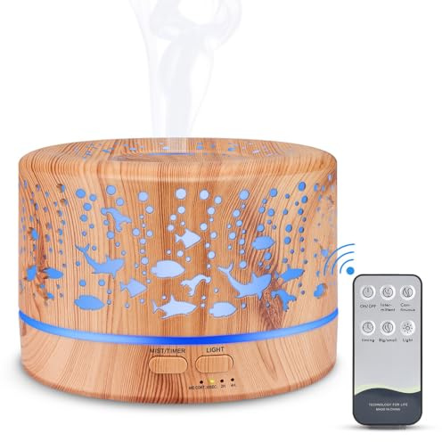Diffusore di aromi 500ml, diffusore diffusori oli essenziali umidificatore a ultrasuoni, diffusore per aromaterapia, senza BPA,con timer, Pesce 7 luce LED per ufficio, spa, yoga