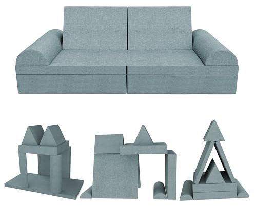POKAR Spielsofa Kindersofa | Schaumstoff Bausteine | Spielsofa für Kinder mit Schlaffunktion Kuschelecke im Kinderzimmer | 6er Set mit Halbrundkissen | Blau