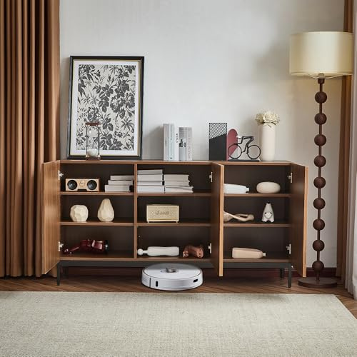 150 x 40 x 80 cm roble oscuro veteado, aparador moderno, armario decorativo Mid-Century, 3 puertas, diseño ondulado en 3D, estantes ajustables, cierre de seguridad, almacenamiento elegante para salón,