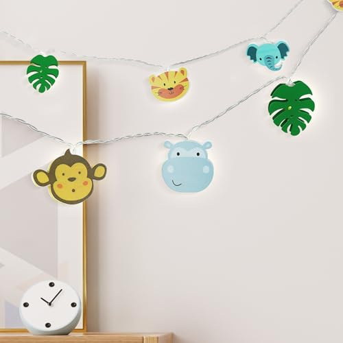 CozyHome Dschungel Lichterkette Kinderzimmer Deko Junge - 4M 20 LED Figuren | Batteriebetrieben I Bett Hausbett Junge Mädchen Kinder Lichterketten I Safari Deko Kinderzimmer Kinderwagen Babybett