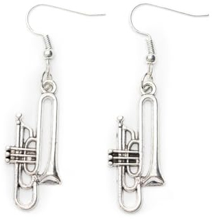 Miniblings trombon örhängen hänge instrument musik trombonist silver - handgjorda mode smycken I örhängen örhänge hänge silverpläterad, 35mm, Metall, Inte känd