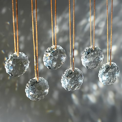 6 Pcs Clear Flower Crystal Prism Suncatcher Window Hanging Ornament | Clear Crystal Glass Flower Prism Suncatcher Pendants Set of 6 Hanging Ornaments for Window Home Garden Party Decor Gift