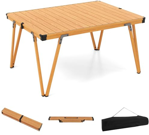 GOPLUS Campingbord vikbart, 93 x 69 x 47,5 cm fällbord utomhus av aluminium som kan belastas upp till 80 kg, picknickbord lätt att bära med väska för camping picknick resor (natur)