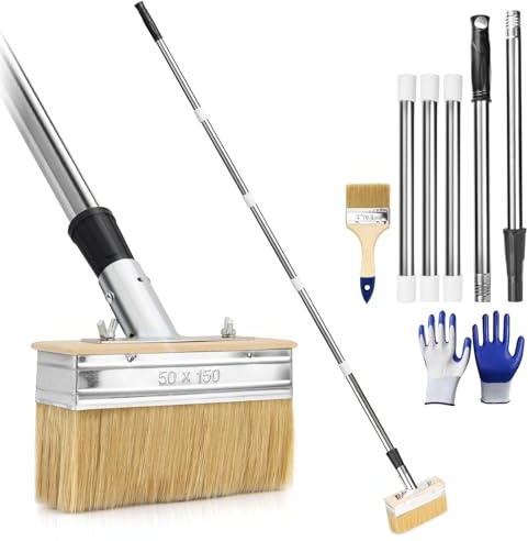 Pennello Con Manico Lungo,Pennello Piatto di Ricambio 150cm Pennello per Pittura da Terrazza Pennello per Terrazze per Macchie di Legno,Oli,Vernici,Rivestimenti