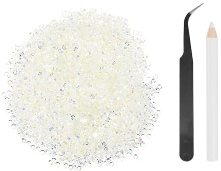 sourcing map 5000 unidades de diamantes de imitación de resina SS6 de 2 mm, gemas de brillo redondas a granel con herramientas de recogida para manualidades, vasos, tazas, ropa, transparente AB