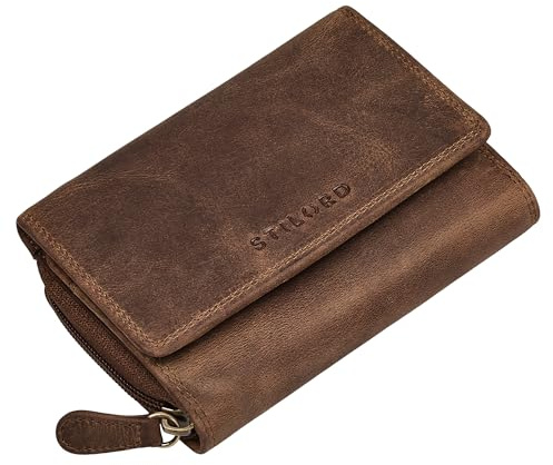 STILORD 'Beverly' Vintage Leder Geldbörse Damen Mittelgroß Echtleder Portemonnaie mit vielen Kartenfächern & Münzfach | Elegantes Damenportemonnaie mit RFID-Schutz, Farbe:mittel - braun