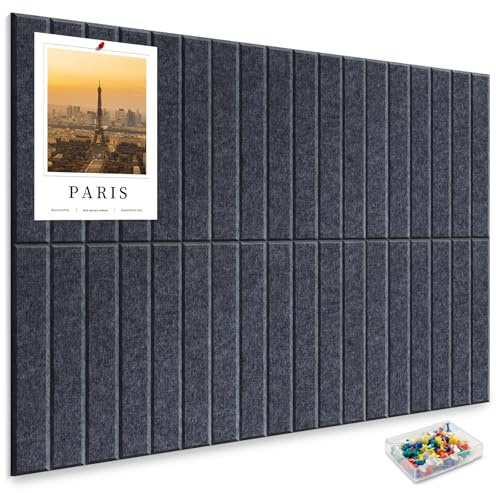 Großes Kork-Bulletin Board für Wand 90x60cm, 6 Pack Filz-Wandfliesen mit 30 Pushpins, 25 sichere abnehmbare Klebetabs, dekorative Pinnwand Tack Board für Büro Haus Schule