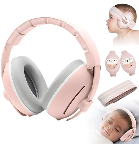 WIYETY Protezione dell'udito per neonati Paraorecchie: Cuffie per neonati 2-in-1 Protezione dal rumore 25dB, Comodi paraorecchie per bambini con cancellazione del rumore e fascia regolabile per