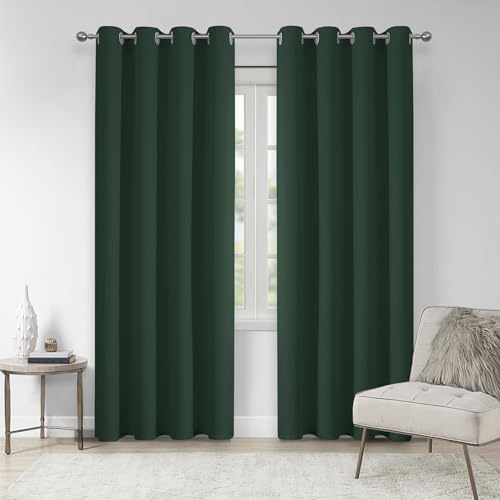 VEHEDE Schallschutz Blickdichte Vorhänge Wohnzimmer, Dunkelgrün Thermovorhang Hitzeschutz Gegen Kälte Gardinen mit Ösen, Raumteiler Verdunklungsvorhänge Schlafzimmer, H 229 x B 140 cm, 2er Set