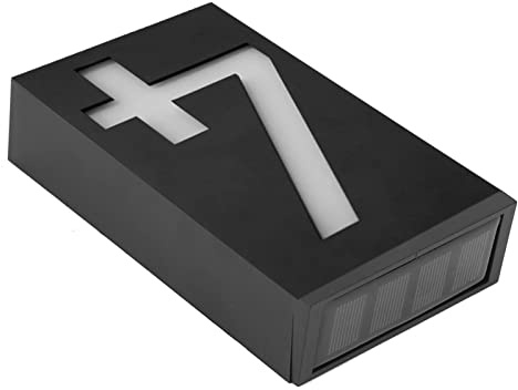 UPALDHOU Número de Dirección Solar LED Luz de Signo con Diseño Ideal para la Casa Al Aire Libre Villa Gates ABS + PC Black 1 Pack (número 4)