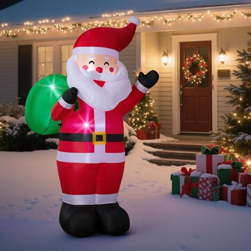 Wothfav 183CM/6FT Aufblasbarer Alter Mann Mit LED-Lichtern, Gartendekoration, Weihnachtsmann, Aufblasbar, für Drinnen Und Draußen, Verbesserte Weihnachtsmann-Weihnachtsdekoration