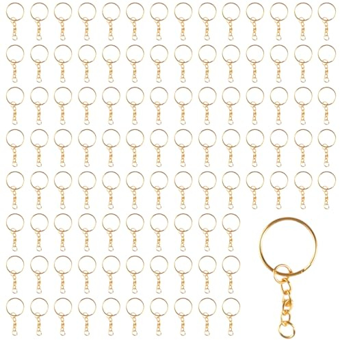 100 Stück 25mm Goldene Schlüsselanhänger Ketten Rohlinge Selber Machen | Ringe zum Basteln,Schlüsselring mit Kette,Schlüsselringe mit Kette, Keychain Diy Ring für Schlüssel Schmuckherstellung