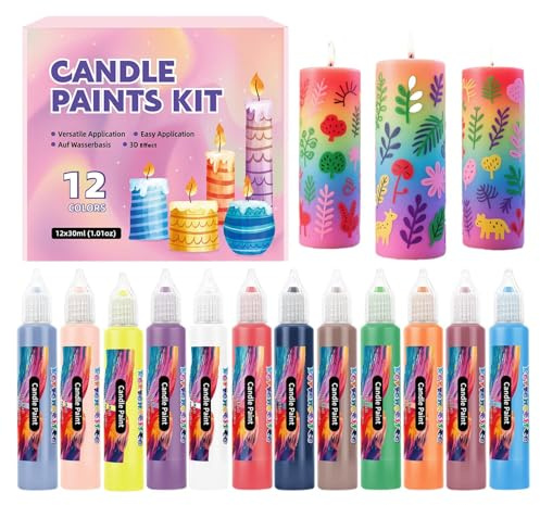 Generico Penna a Cera - Set da 12 Penne a Cera per Candele con Colori Vivaci | Pennarelli Per Disegno Su Cotone Artigianato Principianti Regali Bambini Adulti Feste Compleanni Matrimoni Borse