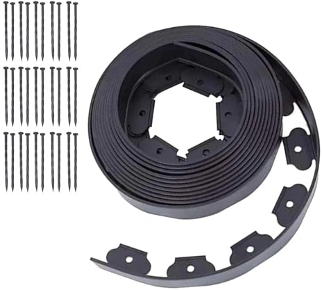 Bordura for prato da giardino in palizzata, bordura flessibile in plastica for prato da giardino, senza scavo, 32 piedi, con 30 punte, bordura paesaggistica