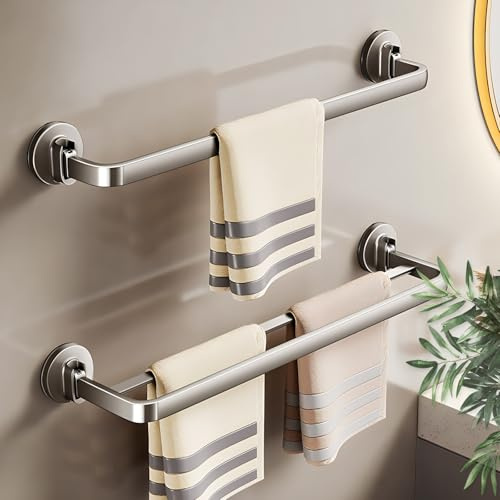 Portasciugamani da parete in alluminio con ventosa, 40 cm, grigio da bagno e cucina, accessori da bagno salvaspazio per casa e servizi igienici