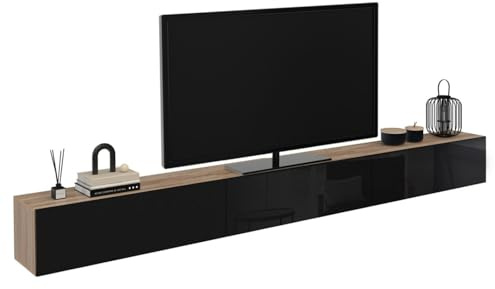 IDMarket - Mobile TV sospeso ELIO 300 cm a 3 ante in legno e nero