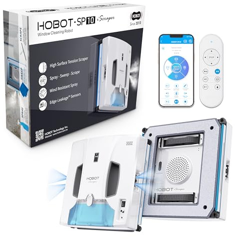 HOBOT -SP10 iScraper Fensterreinigungsroboter, Sprüh-Sweep-Scrape, 6000Pa Saugkraft, App + Fernbedienung, gerahmtes / rahmenloses Glas, Innen/Außenbereich