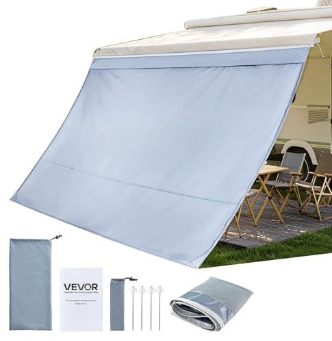 VEVOR Parete Laterale per Tenda da Sole UV50+ Parasole per Camper Roulotte 2 x 3,3 m, Pannello Frontale per Tenda da Sole in Poliestere Frangisole da Campeggio Viaggio Picnic Cucitura Doppia