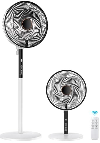 Rintea Ventilatore a Piantana, 9 Velocità Ventilatore Silenzioso con Telecomando,Oscillazione 90°, 4 Modalità, Altezza Regolabile, Flusso d'Aria Potente, Ideale per Casa e Ufficio, Bianco