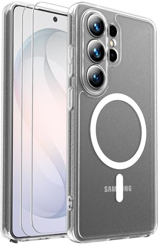 for Samsung Galaxy S26 Ultra Case Magnetic Shockproof, Full Camera Protection, Fit for MagSafe, with Screen Protector X2, Translucent Anti-Fingerprint Case for S26 Ultra (Frosted Clear)