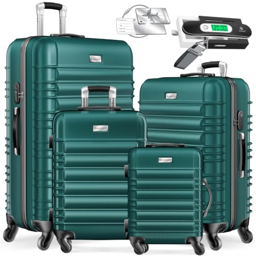 KESSER® 4tlg. Hartschalenkofferset Hartschalenkoffer Reisekoffer Set Reisekofferset Trolley Koffer 4 Rollen ABS-Hartschale Teleskopgriff Inkl. Kofferwaage + Gepäckanhänger Rollkoffer Schloss, S-M-L-XL
