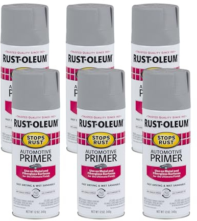 Rust-Oleum 2081830-6PK Stops Rust Automotive Primer Spray, 12 oz, Flat Light Gray, 6 Pack